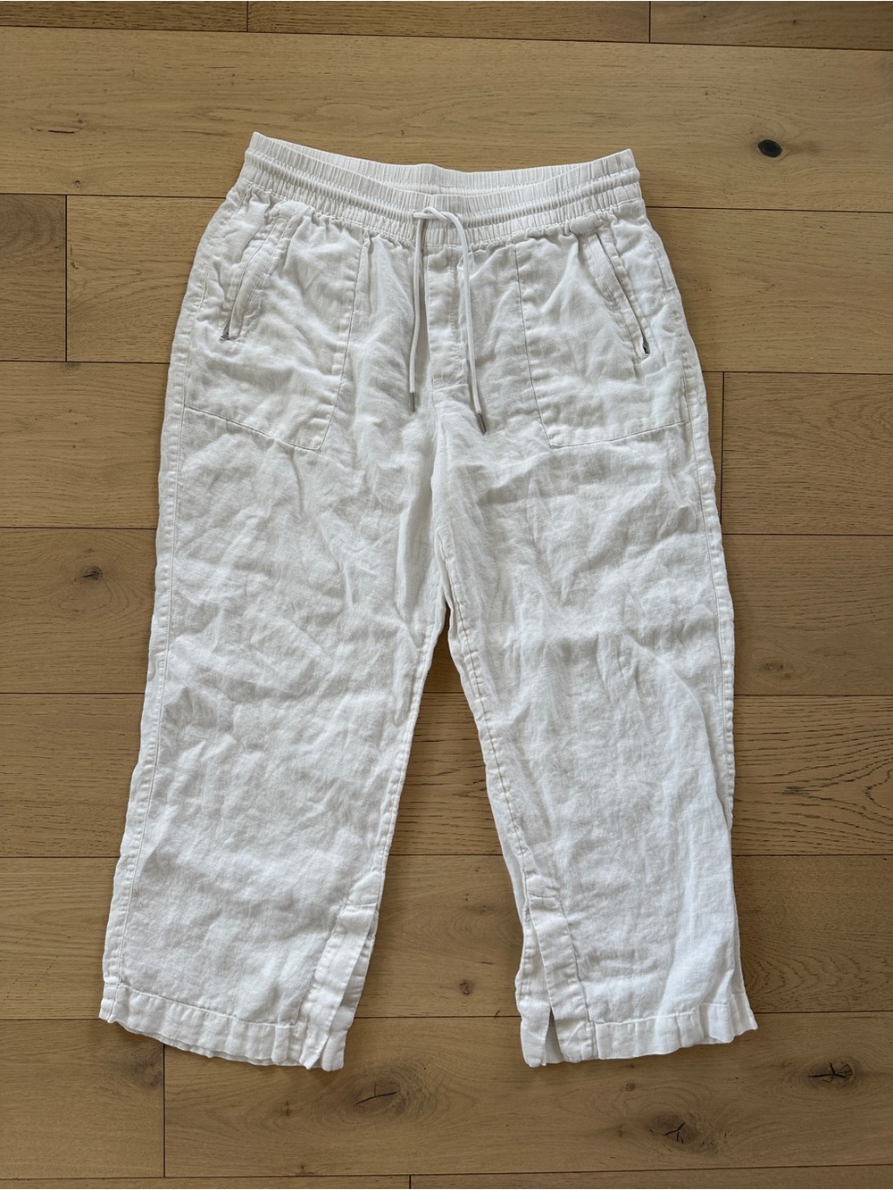 Athleta White Wide-Leg Linen Drawstring Pants 14